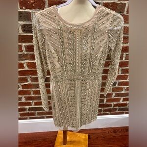 Special occasion, beaded sequins dress nude/champagne sz 2